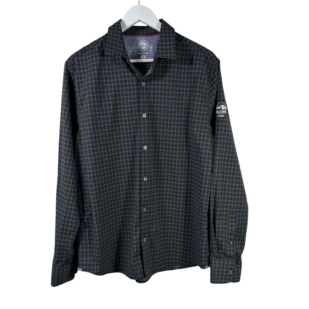 Flag & Anthem MadeFlex‎ Mens Gray Plaid Hard Rock Tulsa Button Down Shirt Medium